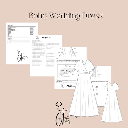 Surplice Neck Long Boho Wedding Dress Sewing Pattern Beach Wedding Summer Dress Digital Sewing Pattern PDF