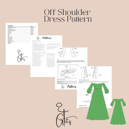 Ball Gown Off Shoulder Balloon Sleeve and Sweetheart Neck Dress Sewing Pattern PDF Digital Pattern Long Prom Dress