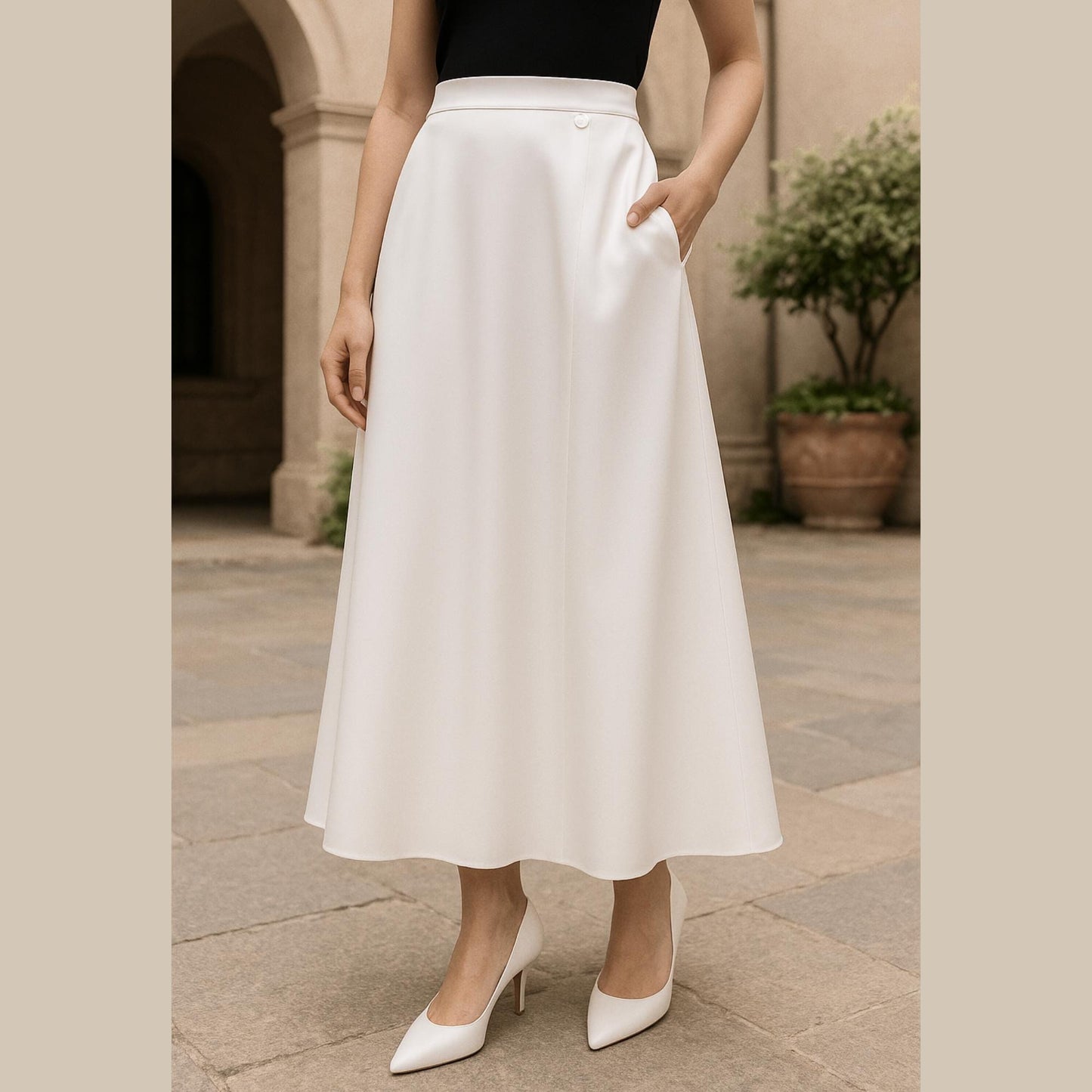 A-Line Midi Skirt Sewing Pattern PDF | Woven Fabric | Invisible Zipper, In-Seam Pockets & Waistband | A4 A0 Letter Files Women Skirt Pattern