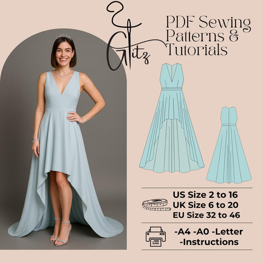 Hi Low Dress Sewing Pattern Prom Dress V Neck Bridal Dress Ball Gown Bridesmaid Dress Bachelorette Dress