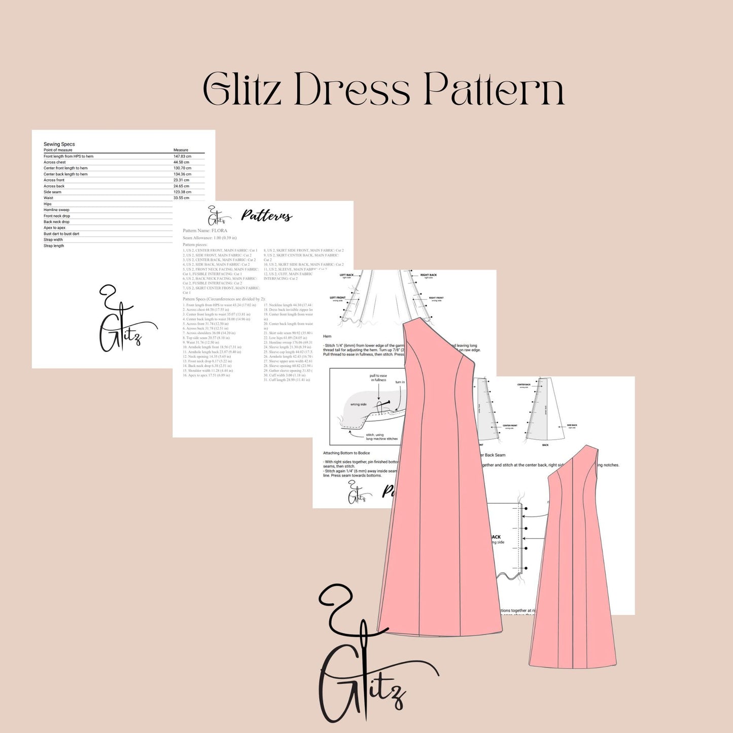 One Shoulder Maxi Tent Summer Dress Sewing Pattern PDF Prom Dress