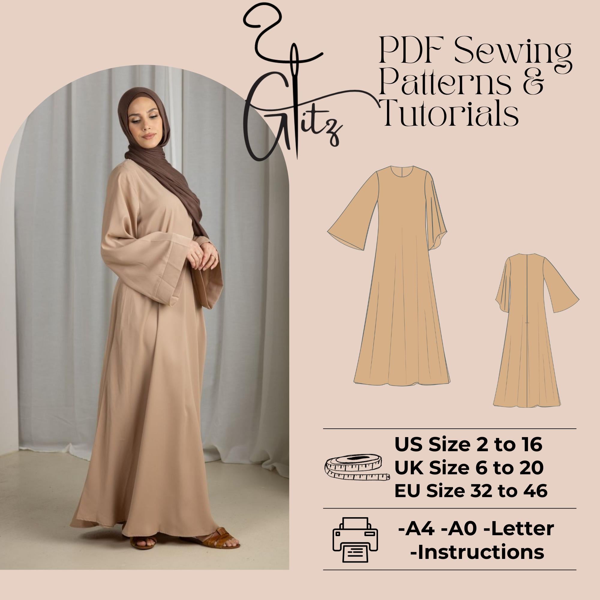 Hijab Muslim Dress Sewing Pattern Modest Dress Maxi Dress Pattern Easy Sewing Pattern