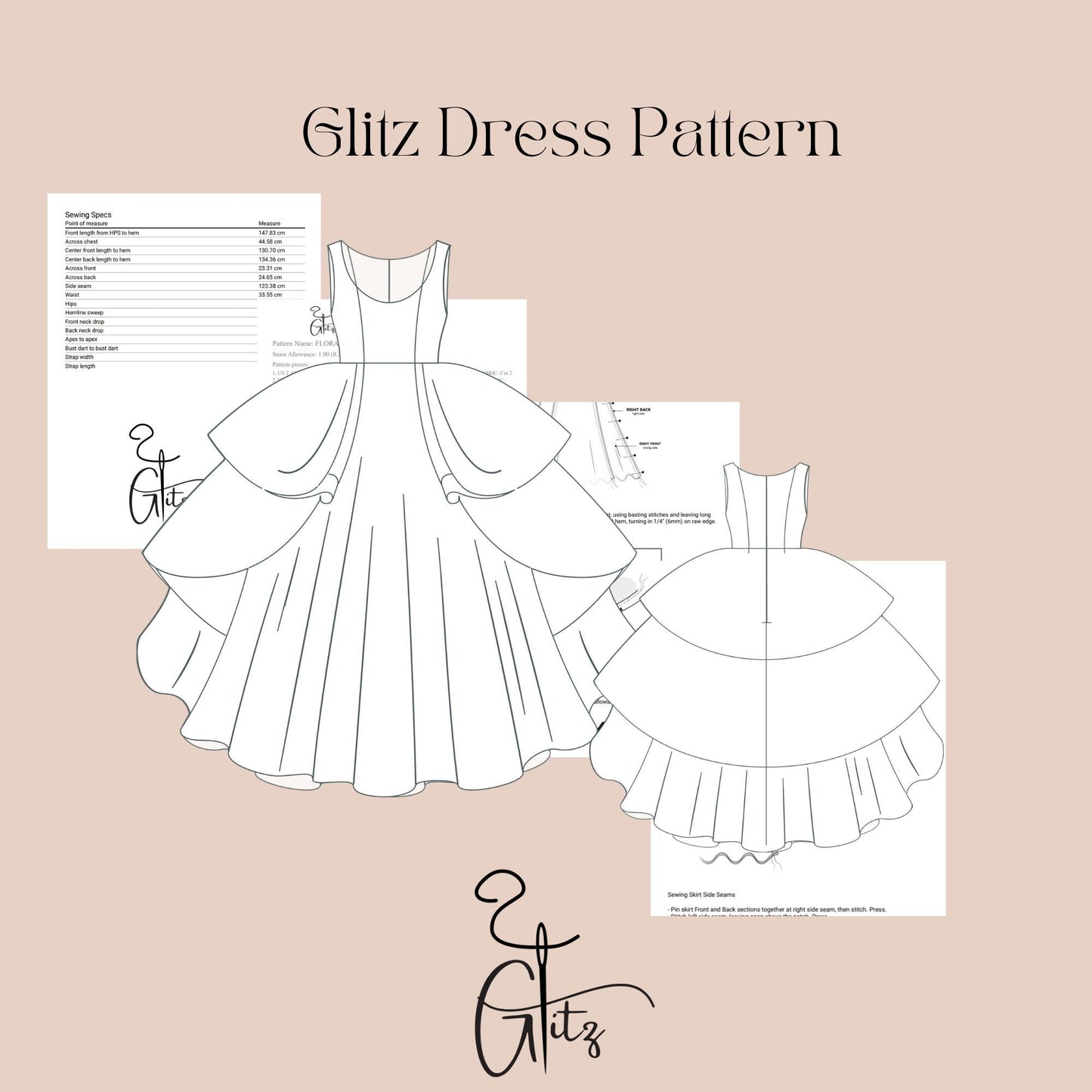 Wedding Dress PDF Sewing Pattern Mid Century Ball Gown Dress Sewing Pattern Princess Dress Bridal Gown