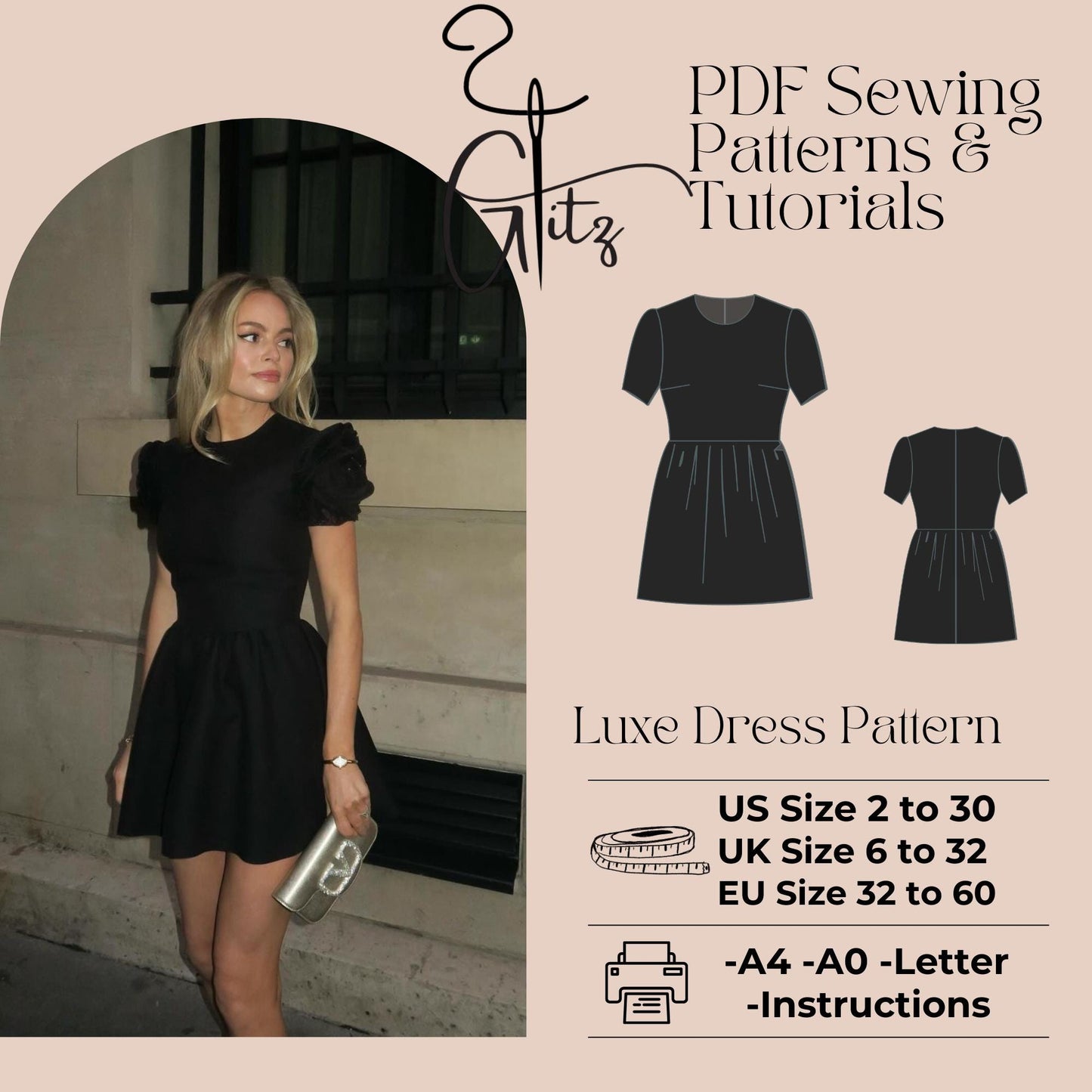 Mini Padded Dress Sewing Pattern Mini Summer Dress Digital Sewing Pattern PDF