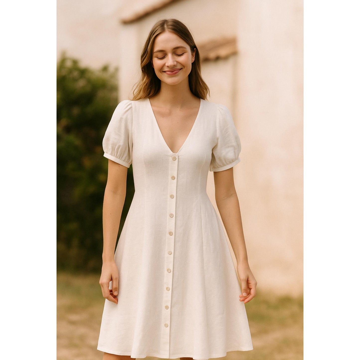 Puff Sleeve Buttoned Dress Sewing Pattern Midi Summer Dress Pattern