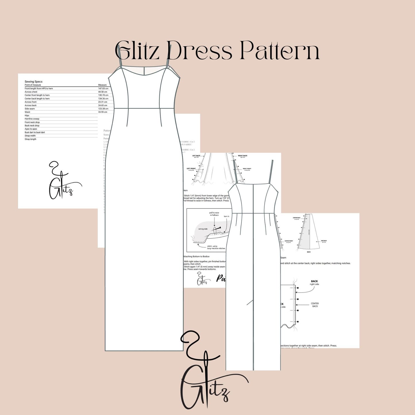 Straps Neck Evening Dress Sewing Pattern Maxi Elegant Cocktail Dress Pattern