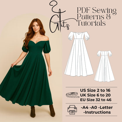 Off Shoulder Prom Dress Sewing Pattern Sweetheart Neck Evening Dress Pattern Ball Gown Bridal Gown