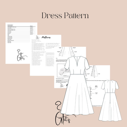 Short Sleeve V Neck Midi Prom Dress Digital Sewing Pattern Midi Cocktail Dress Summer Dresses