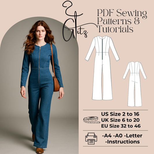 Wide Leg Jumpsuit Sewing Pattern Full Cover Pantsuit (PDF Pattern)