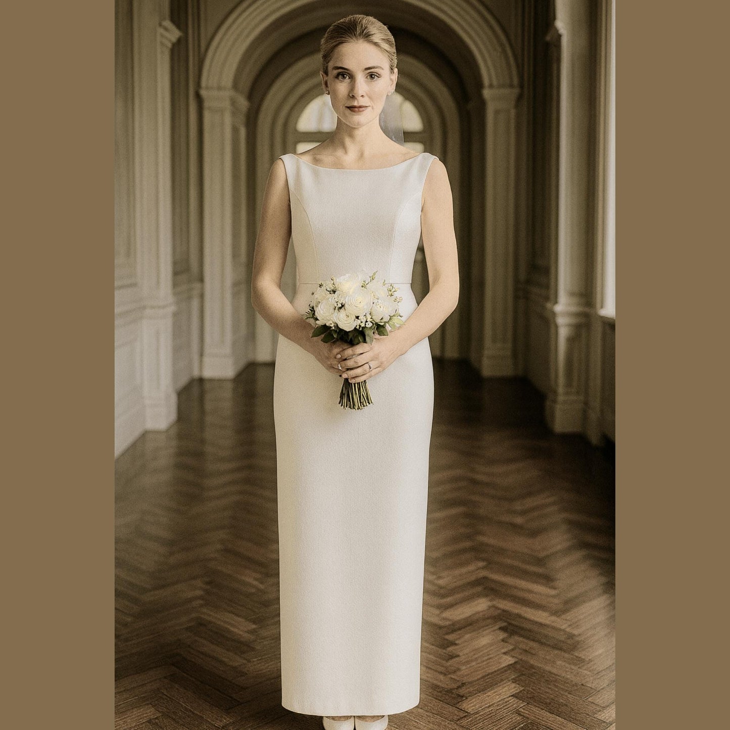 Boat Neck Pencil Bridal Dress Sewing Pattern Simple Bridal Dress Pencil Evening Dress Pattern Elegant Dress