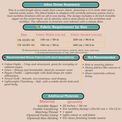 Aden Mini Dress Pattern, A-Line Boat Neck Sewing Pattern, PDF Digital Sewing Dress Pattern