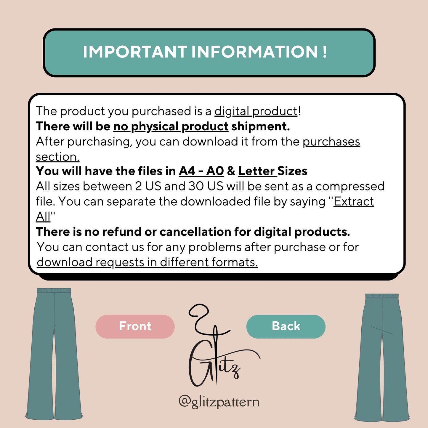 Long Wide Leg Summer Linen Pants Sewing Pattern Elastic Waist Trousers Digital Pattern Easy Pants Pattern High Waist Palazzo