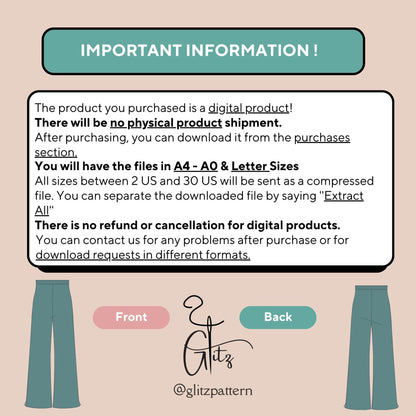 Long Wide Leg Summer Linen Pants Sewing Pattern Elastic Waist Trousers Digital Pattern Easy Pants Pattern High Waist Palazzo