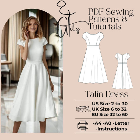 Talin Midi Bridal Dress Pattern Evening Gown Dress Digital PDF Sewing Pattern