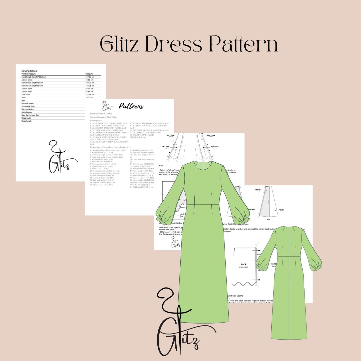 A Line Evening Dress Sewing Pattern Cocktail Dress Pattern Long Sleeve Dress