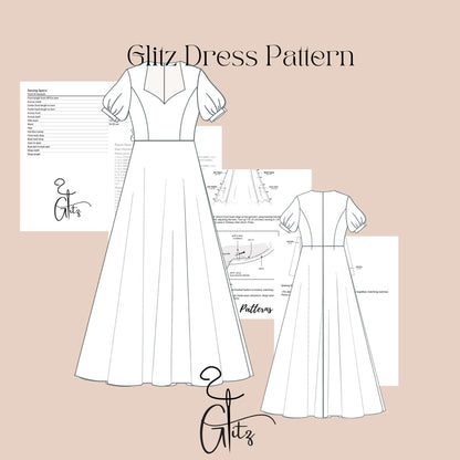 Puff Sleeve Princess Dress Sewing Pattern Ball Gown Bridal Gown Sweetheart Neck Prom Dress