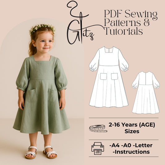 Girls Dress Sewing Pattern Kids Cottagecore Dress Girls Linen Dress Pattern Beginner Pattern