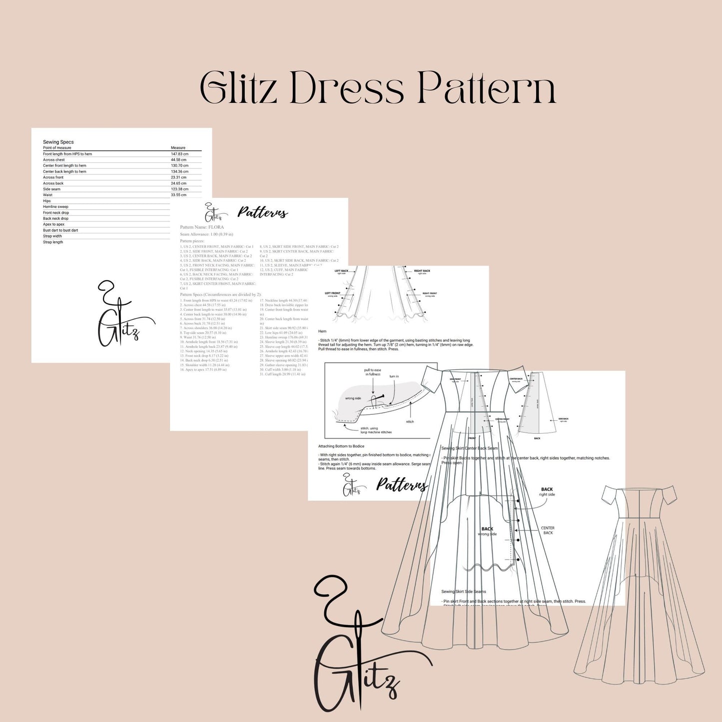 Off Shoulder Prom Dress Hi-Low Dress Sewing Pattern, High Low Prom Dress PDF Sewing Pattern