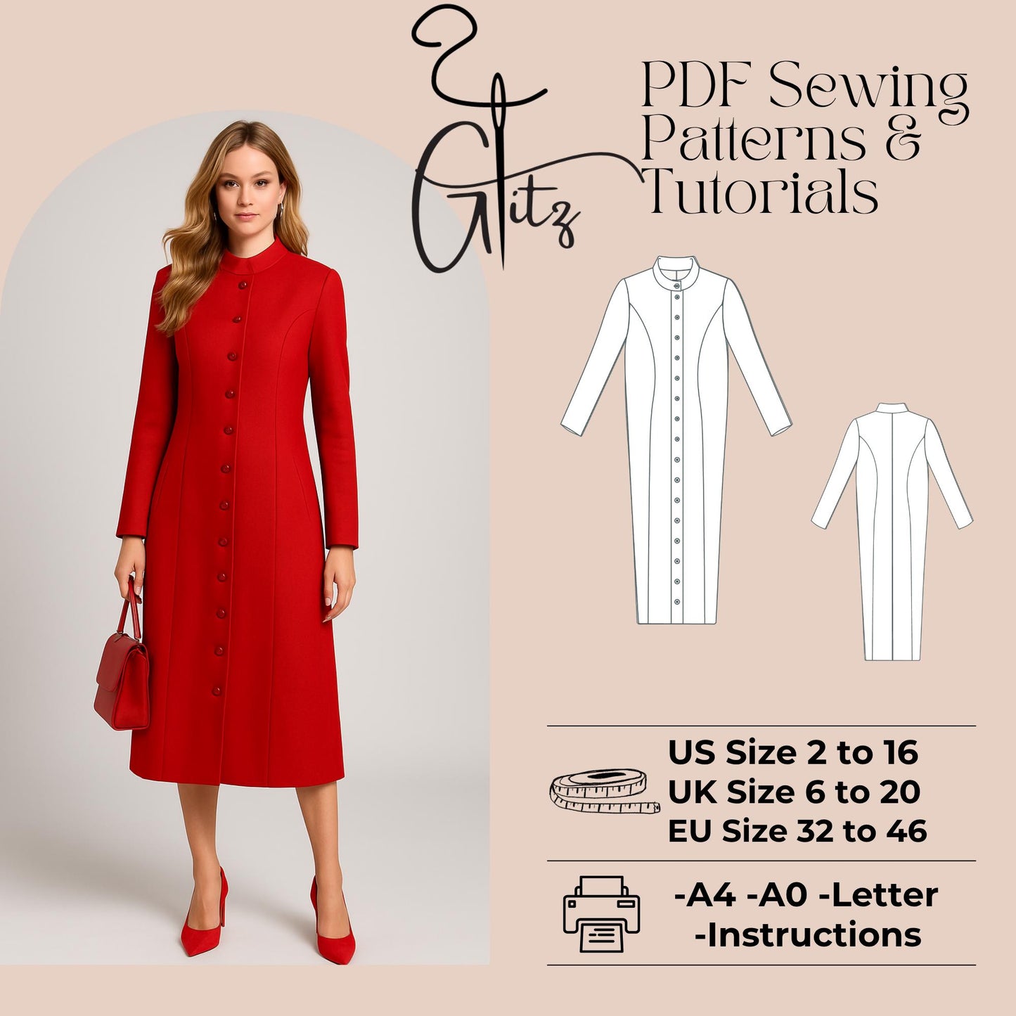 Cocoon Jacket Sewing Pattern Women Coat Sewing Pattern Winter Jacket Pattern