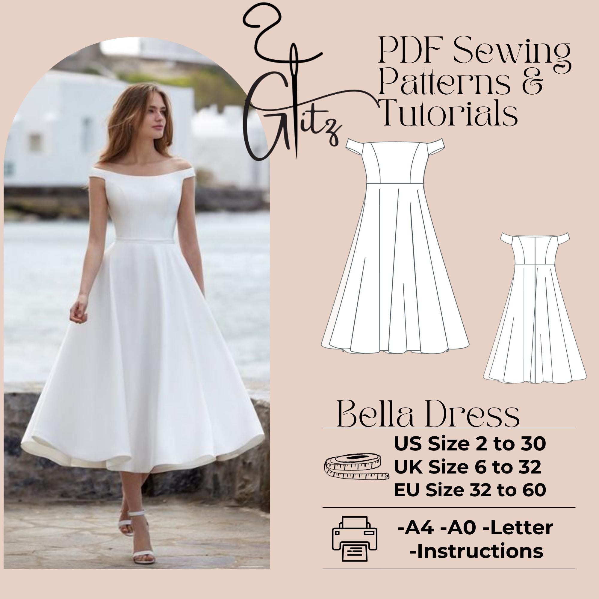 Bella Midi Dress Sewing Pattern Bridal Dress Pattern Off Shoulder Dress Ball Gown Dress PDF Digital Sewing Pattern