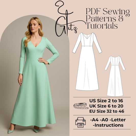 Long Evening Dress Sewing Pattern Bridesmaid Dress Pattern Elegant Dress Pattern