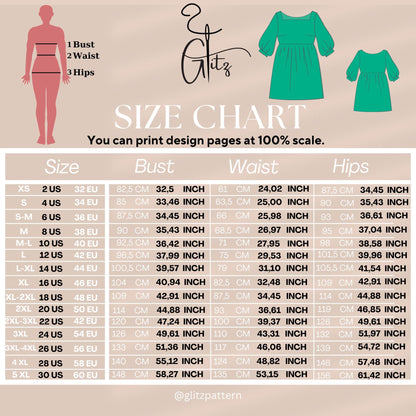 Mini Puff Sleeve Gathered Summer Dress Everyday Dress Sewing Pattern PDF Plus Size Pattern US 2-30 Size