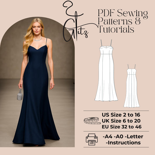 Spaghetti Straps Long Bridesmaid Dress Sewing Pattern Wedding Guest Dress Bachelorette Dress Ball Gown Bridal Gown