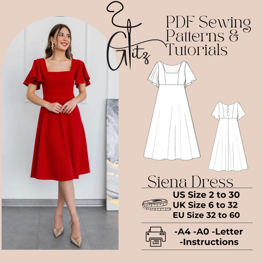 Siena Midi Dress Pattern Evening Gown Sewing Pattern, Cocktail Dress,Anniversary Dress, Ball Gown