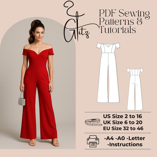 Off Shoulder Formal Jumpsuit Sewing Pattern Bridal Jumpsuit Pattern Women Jumpsuits