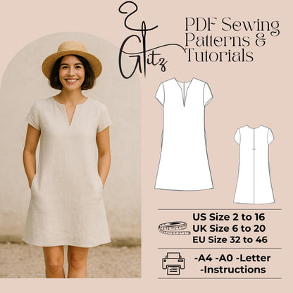 Mini Summer Dress Sewing Pattern Linen Dress Pattern Tent Dress Easy Sewing Pattern