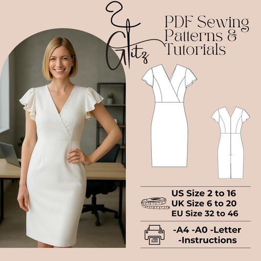 Midi Formal Dress Sewing Pattern Women Office Dress Surplice Neck Dress Pattern Summer Dresses