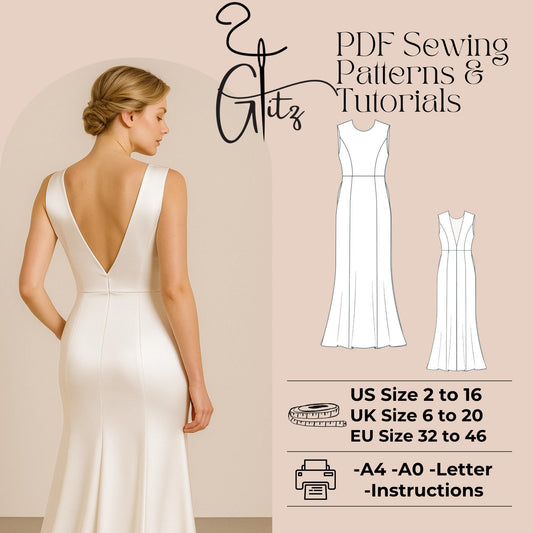 Backless Bridal Gown Sewing Pattern Open Back Evening Dress Mermaid Dress Pattern