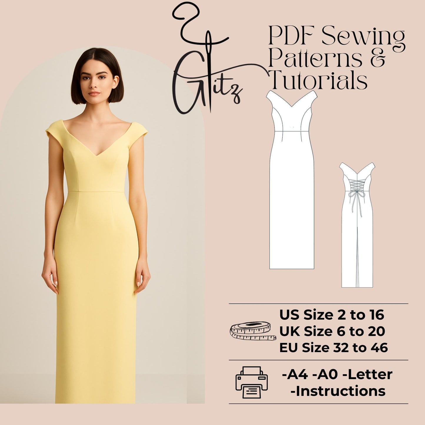 Off Shoulder V Neck Straight Evening Dress Sewing Pattern Midi Pencil Dress Back Tie Detail Dress Pattern