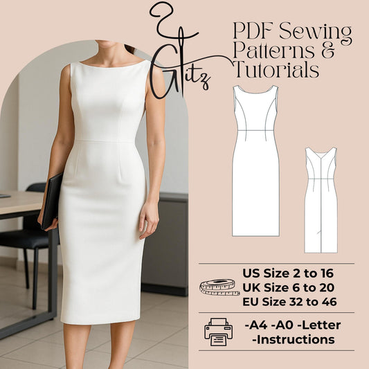Midi Pencil Dress Sewing Pattern Office Dress Formal Event Dress Sewing Pattern