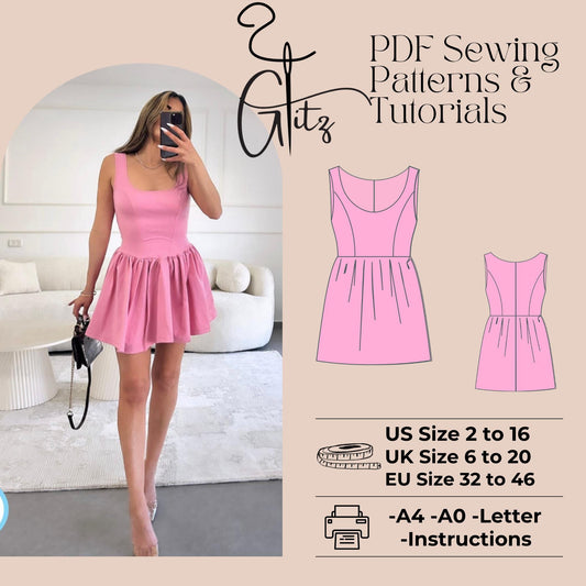 Wide Collar Sleeveless Mini Gathered Summer Dresses Sewing Pattern Mini Cocktail Dress Pattern