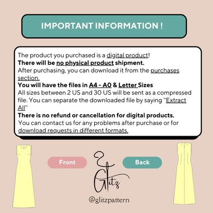 Satin Maxi Evening Dress Sewing Pattern PDF Digital Pattern Long Dress Easy Dress Pattern Beginner Friendly Simple Pattern US 2-30 size