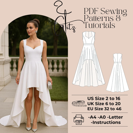 Hi Low Evening Dress Sewing Pattern Hi Low Bridal Gown Ball Gown Sweetheart Neck Dress