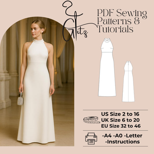 Halter Neck Long Evening Dress Sewing Pattern Halter Neck Bridal Dress Ball Gown Bridal Gown Elegant Dress