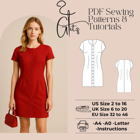 Short Sleeve Buttoned Mini Evening Dress Sewing Pattern Women Office Dress Buttoned Summer Dress