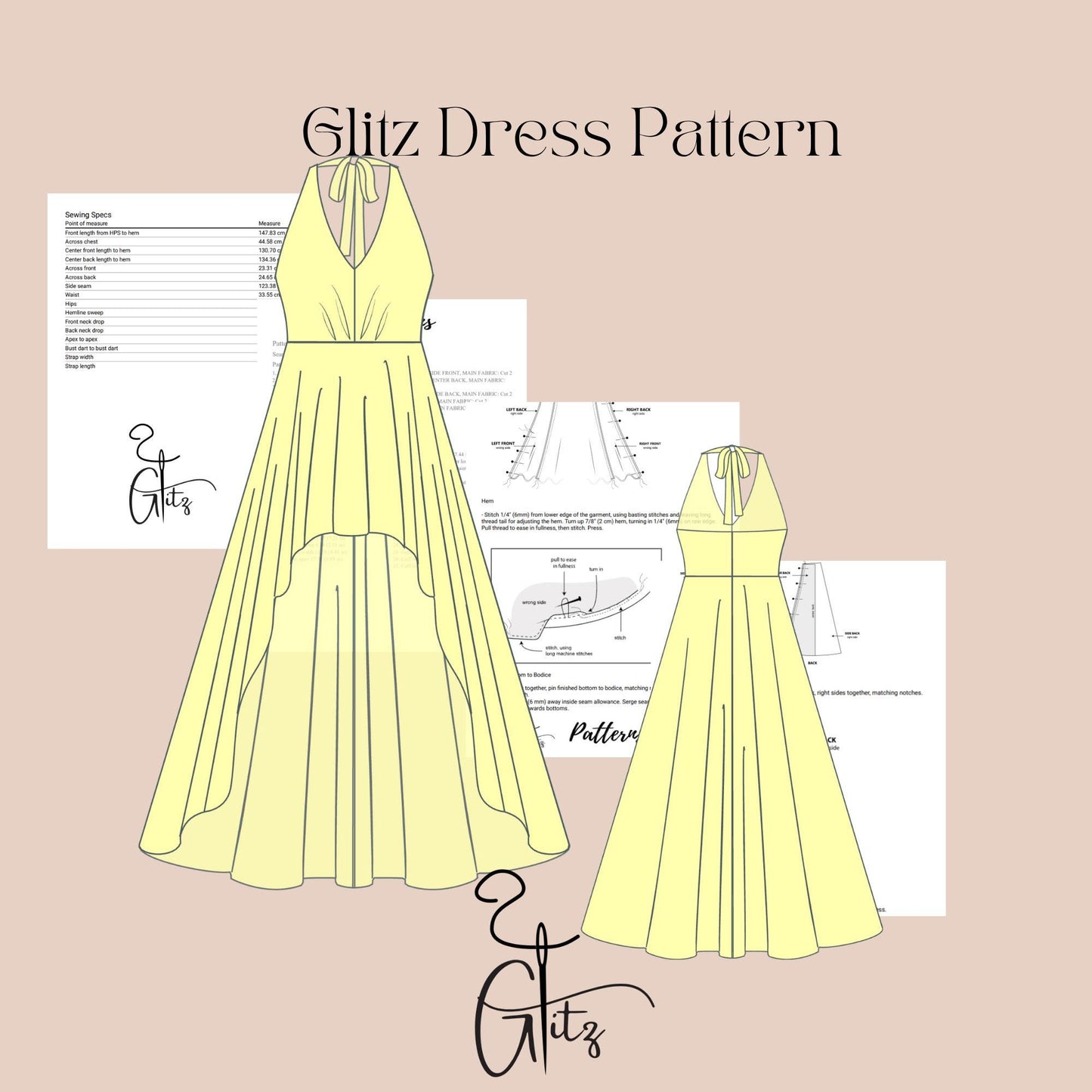 Hi Low Dress Sewing Pattern Evening Dress Halter Neck Dress Pattern Circle Dress Prom Dress