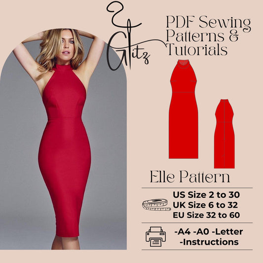 Elle Halter Neck Midi Pencil Dress Pattern Evening Cocktail Dress Pattern PDF Digital Sewing Pattern