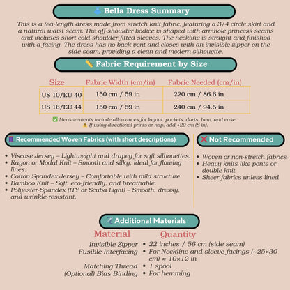 Bella Midi Dress Sewing Pattern Bridal Dress Pattern Off Shoulder Dress Ball Gown Dress PDF Digital Sewing Pattern