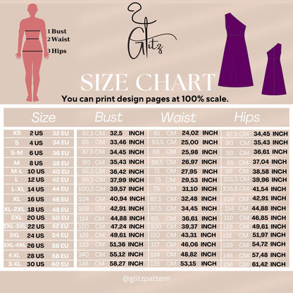 One Shoulder Midi A Line Dress PDF Digital Sewing Pattern US 2 - 30 Size