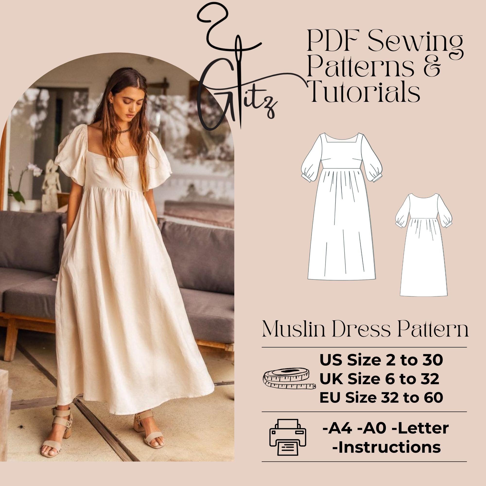 Midi Puff Sleeve Cottagecore Dress Sewing Pattern Victorian Boho Dress Sewing Pattern PDF Digital Pattern