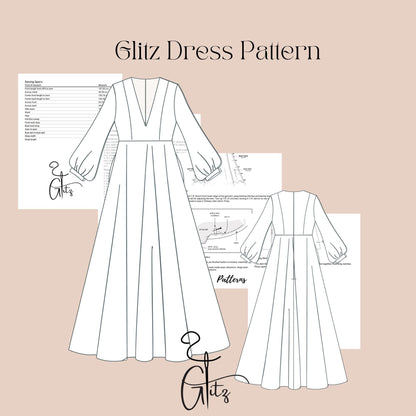 Maxi Dress Sewing Pattern  Long Sleeved Dress Pattern Bridal Gown Ball Gown V Neck Dress Sewing Pattern