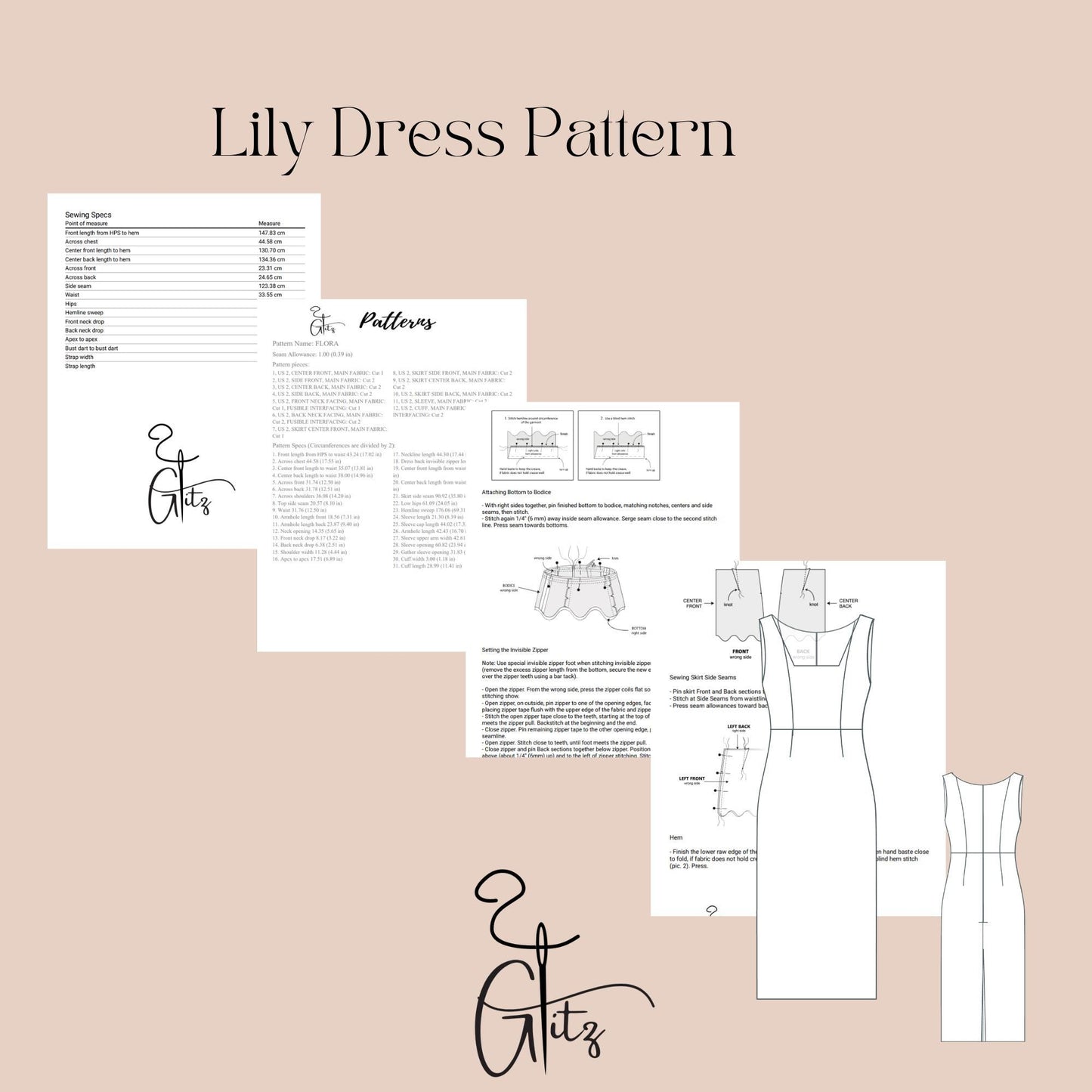 Lily Midi Dress Pattern Bridal Gown Dress Wedding Slit Dress Evening Cocktail Dress PDF Digital Sewing Pattern
