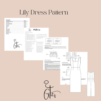 Lily Midi Dress Pattern Bridal Gown Dress Wedding Slit Dress Evening Cocktail Dress PDF Digital Sewing Pattern
