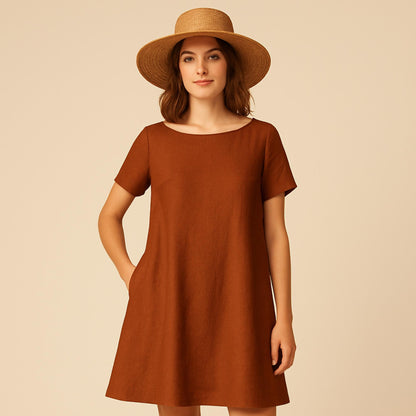Mini Summer Linen Dress Sewing Pattern Easy Sewing Pattern Boat Neck Boho Dress