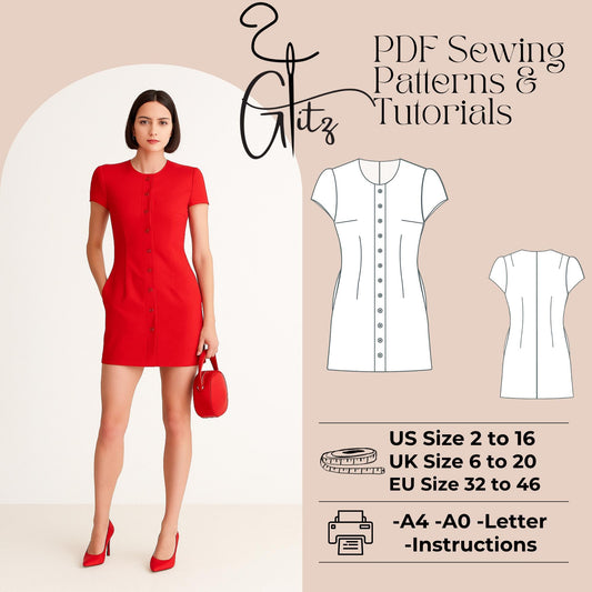 Mini Evening Dress Sewing Pattern Mini Cocktail Dress Buttoned Office Dress