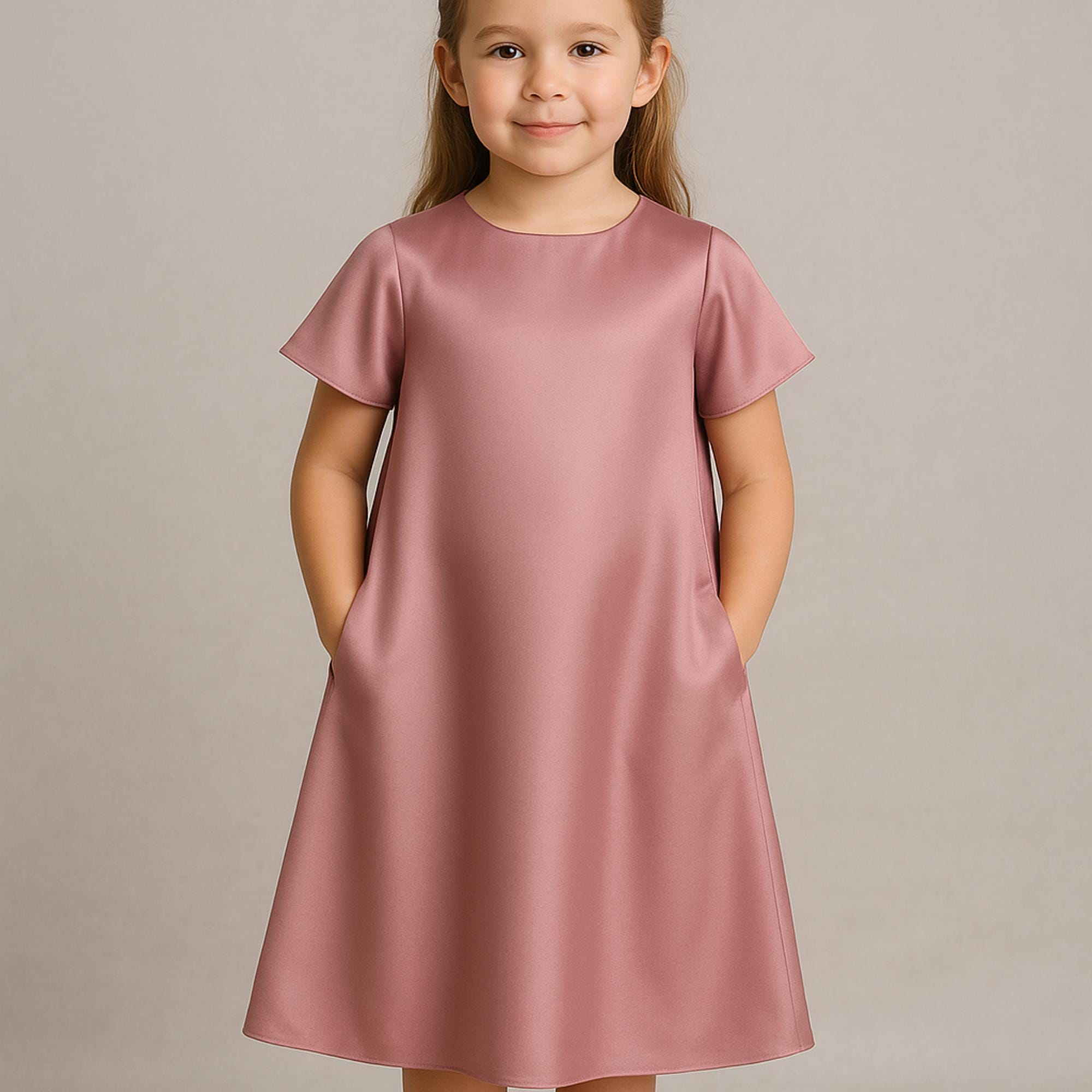 Girls Dress Sewing Pattern Girls Tent Dress Short Flare Sleeve Dress Pattern for Kids Simple Loose Dress Beginner Pattern 2-16Y